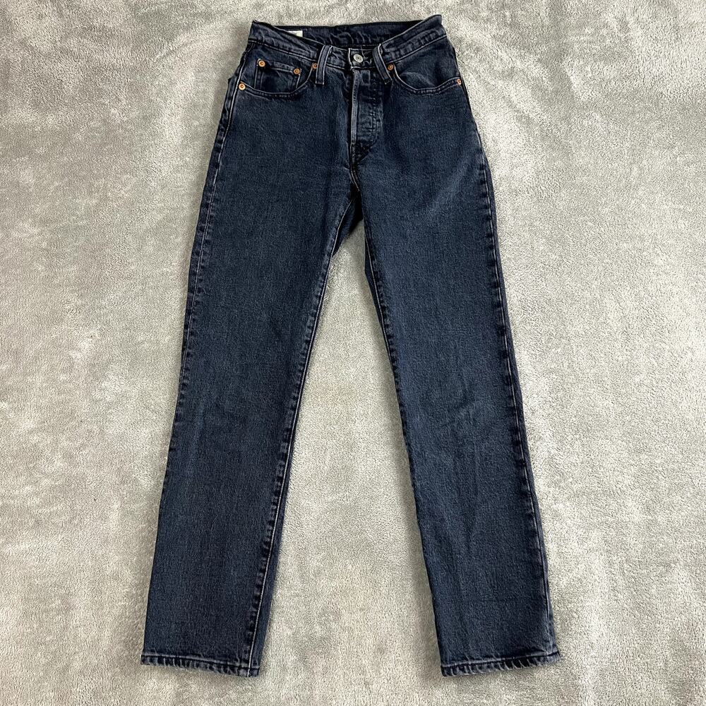 Levi 501 Jeans Womens 24 x 28 Grey Denim Straight Leg High Riseโ Buttonfly